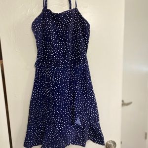 Blue Dress with White Polka Dots
